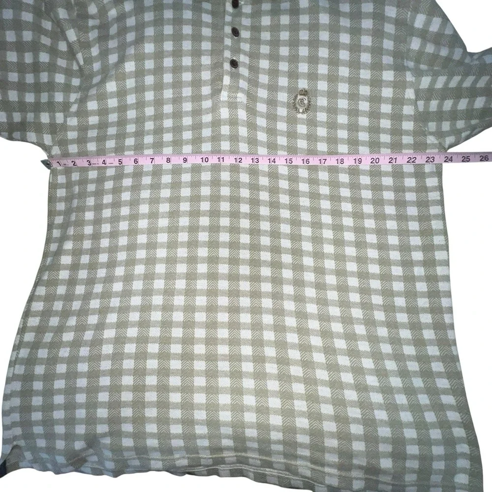 Vintage Chaps By Ralph Lauren‎ Men's Green Gingham Long Sleeve Polo Shirt Large